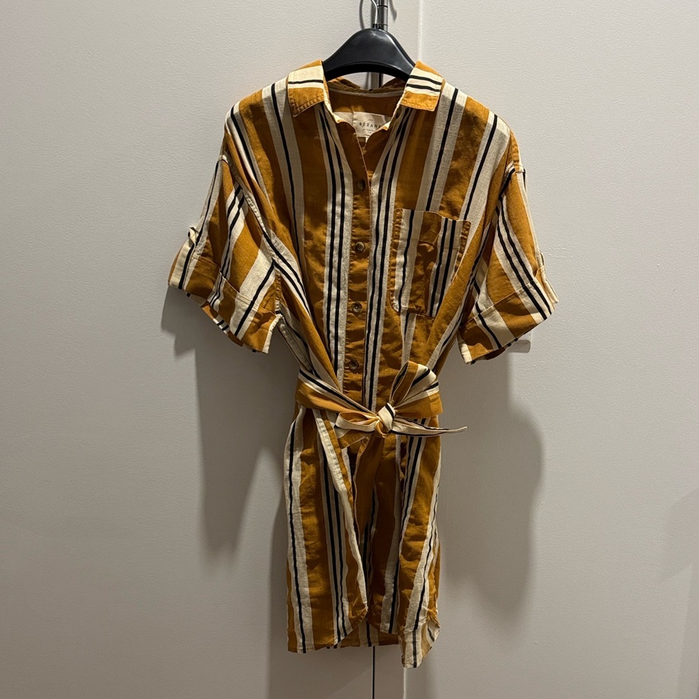 Sezane Striped Yellow Button-Up Dress size S